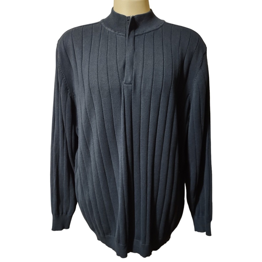 King Size Sweater 3XL Mens Big Quarter Zip Pullover Navy Blue‎ Ribbed Norm Core